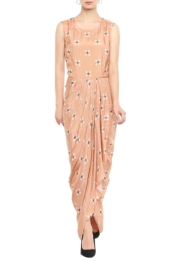 Soup By Sougat Paul Peach Draped Dress With Embellished Peplum Jacket -AOZA Wear Style Shop SBSP081911 3