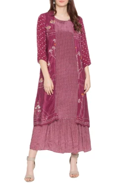 Soup By Sougat Paul Maroon Printed Jacket With Pink Dress