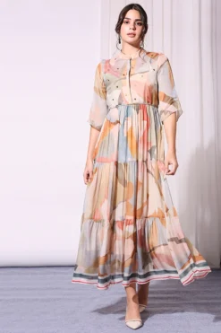 Soup By Sougat Paul Multi Colored Printed Tiered Dress