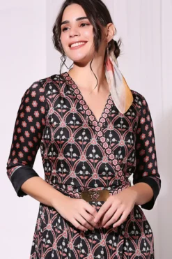 Soup By Sougat Paul Black Printed Draped Dress With Detachable Belt -AOZA Wear Style Shop SBSP082123 3