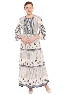Soup By Sougat Paul Navy Blue & Off White Printed Maxi Dress