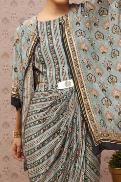 Soup By Sougat Paul Blue Embroidered Dress With Cape -AOZA Wear Style Shop SBSP092245 4