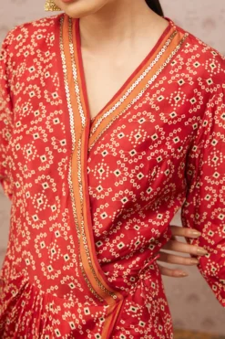 Soup By Sougat Paul Red Printed Draped Dress -AOZA Wear Style Shop SBSP092273 3