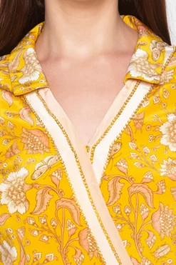 Soup By Sougat Paul Yellow Embroidered Printed Wrap Dress -AOZA Wear Style Shop SBSP101947 3