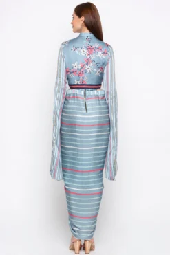 Soup By Sougat Paul Blue Printed Draped Dress With Embroidered Jacket -AOZA Wear Style Shop SBSP101963 2