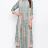 Soup By Sougat Paul Teal Green & Beige Pleated Dress With Embroidered Jacket