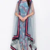 Soup By Sougat Paul Blue Printed Embroidered Draped Dress With Cape