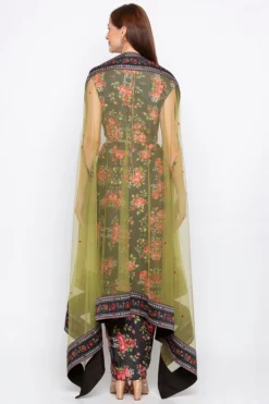 Soup By Sougat Paul Black Printed Draped Dress With Green Jacket -AOZA Wear Style Shop SBSP101969 2