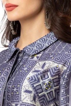 Soup By Sougat Paul Powder Blue Printed Silk Dress -AOZA Wear Style Shop SBSP112011 3