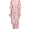 Soup By Sougat Paul Pink Floral Printed Draped Dress With Cape