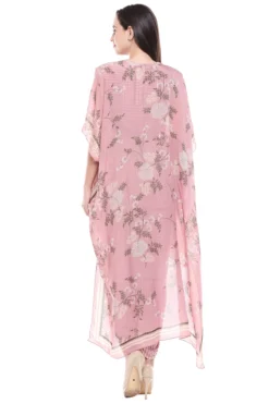 Soup By Sougat Paul Pink Floral Printed Draped Dress With Cape -AOZA Wear Style Shop SBSP121942 2