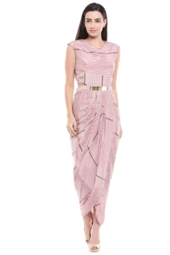 Soup By Sougat Paul Pink Floral Printed Draped Dress With Cape -AOZA Wear Style Shop SBSP121942 3
