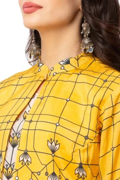 Soup By Sougat Paul Yellow Printed Dress With White Jacket -AOZA Wear Style Shop SBSP122011 3