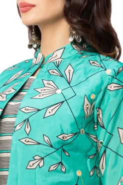 Soup By Sougat Paul Green Dress With White Printed Jacket -AOZA Wear Style Shop SBSP122012 3