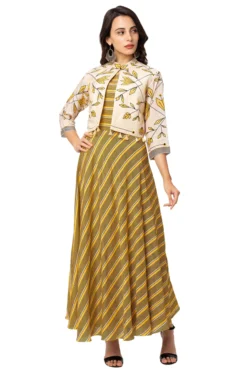 Soup By Sougat Paul Yellow Dress With White Printed Jacket