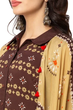 Soup By Sougat Paul Coffee Brown Dress With Mustard Kaftan Jacket -AOZA Wear Style Shop SBSP122030 3