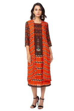 Soup By Sougat Paul Coffee Brown & Rust Orange Dress With Jacket