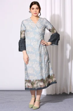 Soup By Sougat Paul Aqua Blue Printed Dress