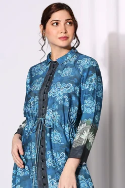 Soup By Sougat Paul Cobalt Blue Printed Dress -AOZA Wear Style Shop SBSP122159 3