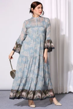 Soup By Sougat Paul Powder Blue Chiffon Printed Dress