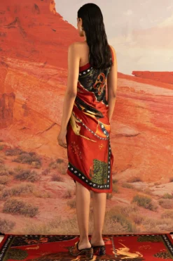 Shivan & Narresh Multi-Coloured Silk Satin Ruched Dress -AOZA Wear Style Shop SNLF112208 2