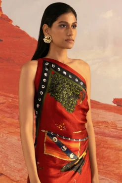 Shivan & Narresh Multi-Coloured Silk Satin Ruched Dress -AOZA Wear Style Shop SNLF112208 3