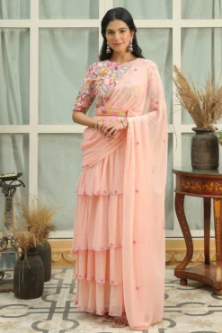 Shreya Agarwal Rose Water Pink Hand Embroidered Saree Dress