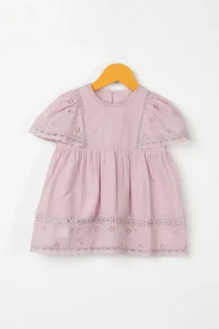 Swoon Baby Lavender Embroidered Shift Dress For Girls
