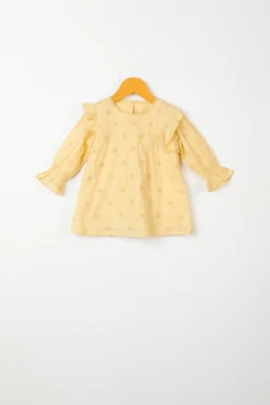 Swoon Baby Yellow Embroidered Shift Dress For Girls