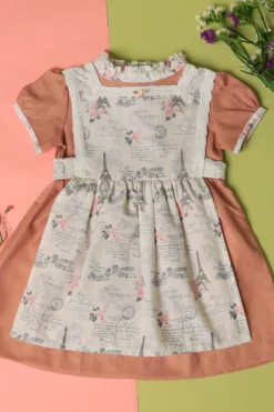 Taramira White Cotton Printed Apron Dress For Girls -AOZA Wear Style Shop TARA092201 3