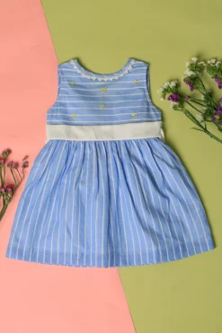 Taramira Blue Cotton Hand Embroidered Dress For Girls