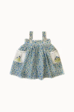 Taramira White Dress With Blue Floral Print For Girls