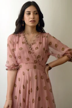 TARO Peach Floral Printed Overlapped Dress -AOZA Wear Style Shop TARC092158 3