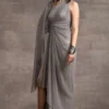 Tarun Tahiliani Oyster-Shaded Foil Jersey Maxi Dress