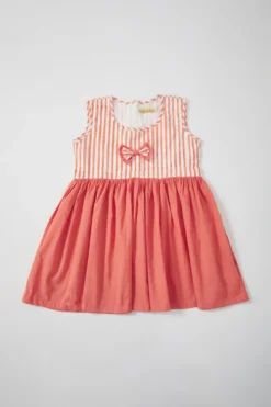 THE COTTON STAPLE Georgia Peach Hand Block Printed Dress For Girls