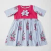 THE COTTON STAPLE Powder Blue Hand Block Printed Dress For Girls