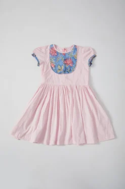 THE COTTON STAPLE Crystal Pink Hand Block Printed Dress For Girls