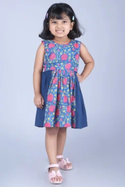 THE COTTON STAPLE Paisley Blue Hand Block Printed Dress For Girls