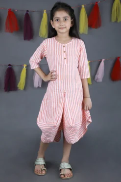 THE COTTON STAPLE Peach Hand Block Printed Dress For Girls