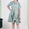 THE COTTON STAPLE Mint Hand Block Printed Cowl Dress For Girls