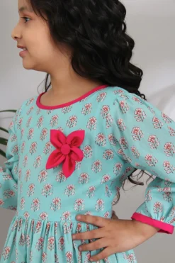 THE COTTON STAPLE Fuchsia & Min Printed Dress For Girls -AOZA Wear Style Shop TCST102106 3