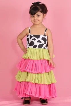 TinyPants Multi-Colored Printed Frilled Dress For Girls