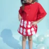 Tiber Taber Red & White Tie-Dye Kaftan Dress For Girls