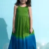 Tiber Taber Green & Blue Tie-Dye Ombre Maxi Dress For Girls