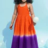 Tiber Taber Orange & Purple Tie-Dye Ombre Maxi Dress For Girls