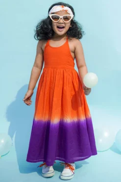 Tiber Taber Orange & Purple Tie-Dye Ombre Maxi Dress For Girls