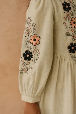 Tribe Kids Beige Cotton Polyester Embroidered Dress For Girls -AOZA Wear Style Shop TTRIK012301 3