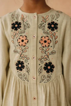 Tribe Kids Beige Cotton Polyester Embroidered Dress For Girls -AOZA Wear Style Shop TTRIK012301 4