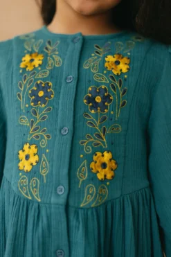 Tribe Kids Teal Cotton Embroidered Dress For Girls -AOZA Wear Style Shop TTRIK012303 4
