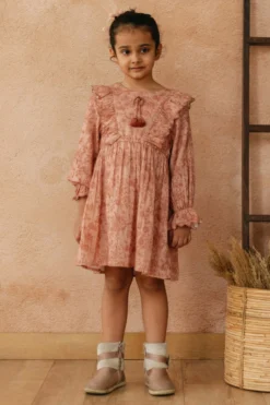 Tribe Kids Rose Cotton Printed & Embroidered Dress For Girls